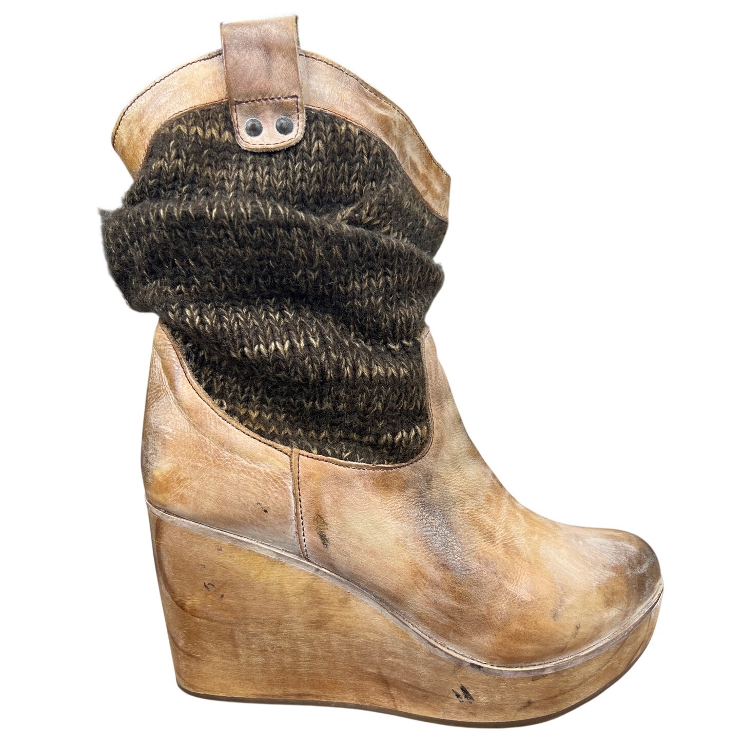 Bed Stu Women’s Bruges Brown Distressed Leather Wedge Boot Size Us 9